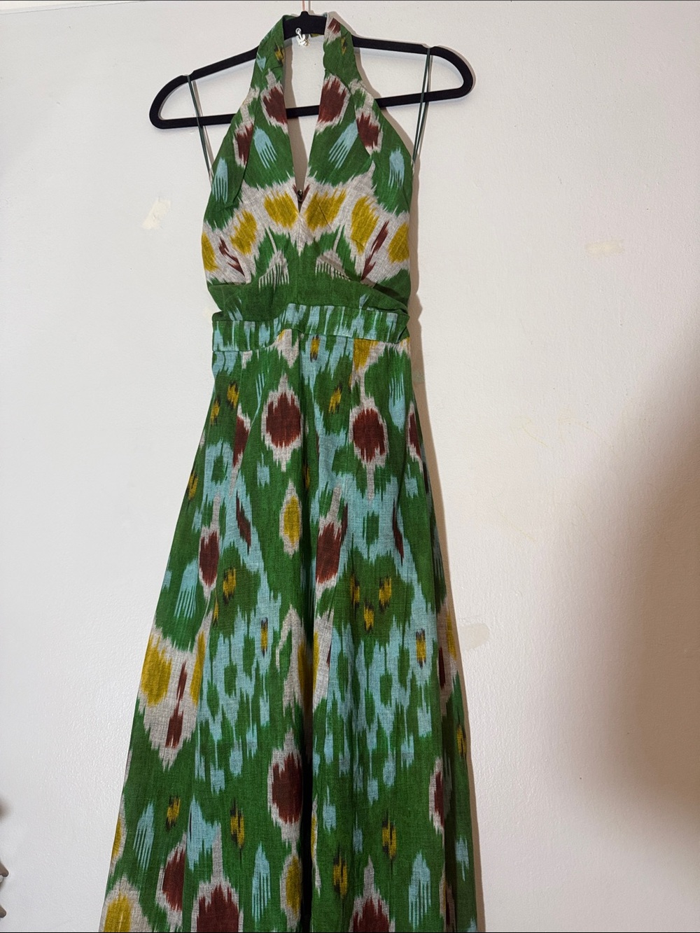 ERDEM Selene Green Printed Ikat Halter Maxi Dress size 6 - Picture 8 of 12